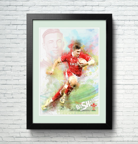 taine basham welsh rugby art poster