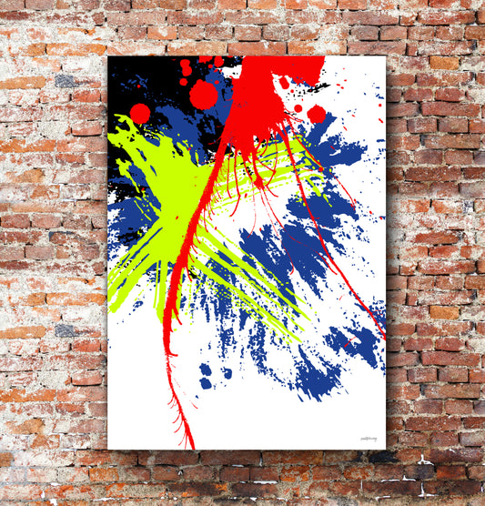 Splash with yellow, red and blue - Abstract Wall Art Print