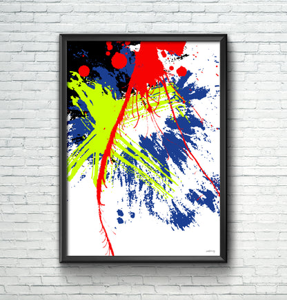 Splash with yellow, red and blue - Abstract Wall Art Print