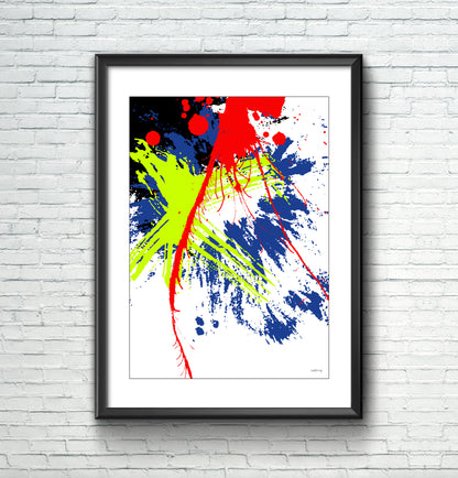 Splash with yellow, red and blue - Abstract Wall Art Print