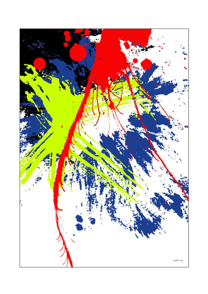 Splash with yellow, red and blue - Abstract Wall Art Print